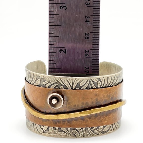Artisan Riveted Mixed Metals Assemblage Cuff Bracelet - Picture 6 of 8